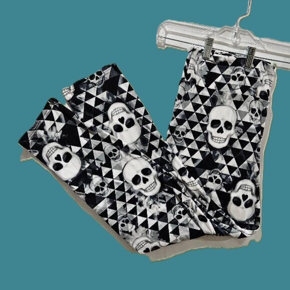 BLACK GREY WHITE GOTH SKULL LEGGINGS  XXL  HALLOWEEN - Picture 1 of 4